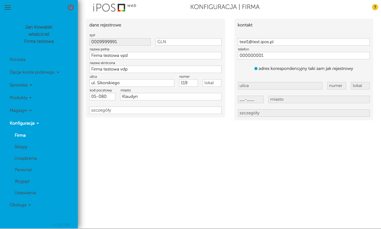 Dane firmy w kasoterminalach iPOS
