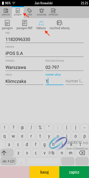 Przelew na fakturze w kasoterminalach iPOS