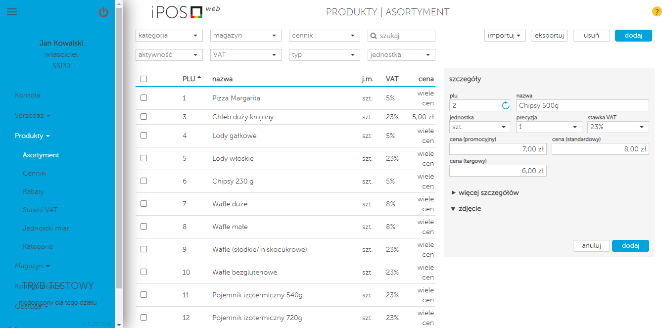 iPOSweb dodawanie asortymentu