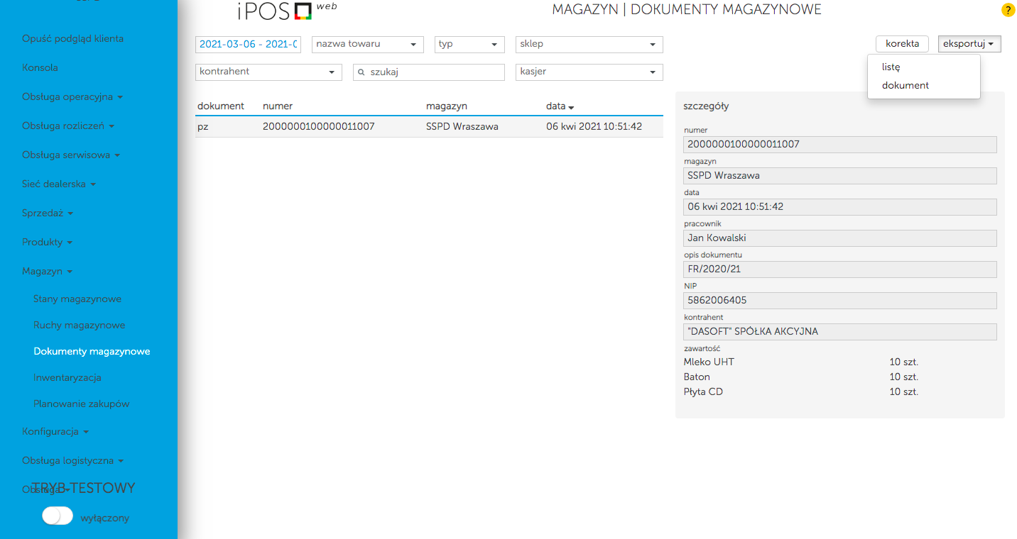 Dokumenty magazynowe w kasoterminalach iPOS