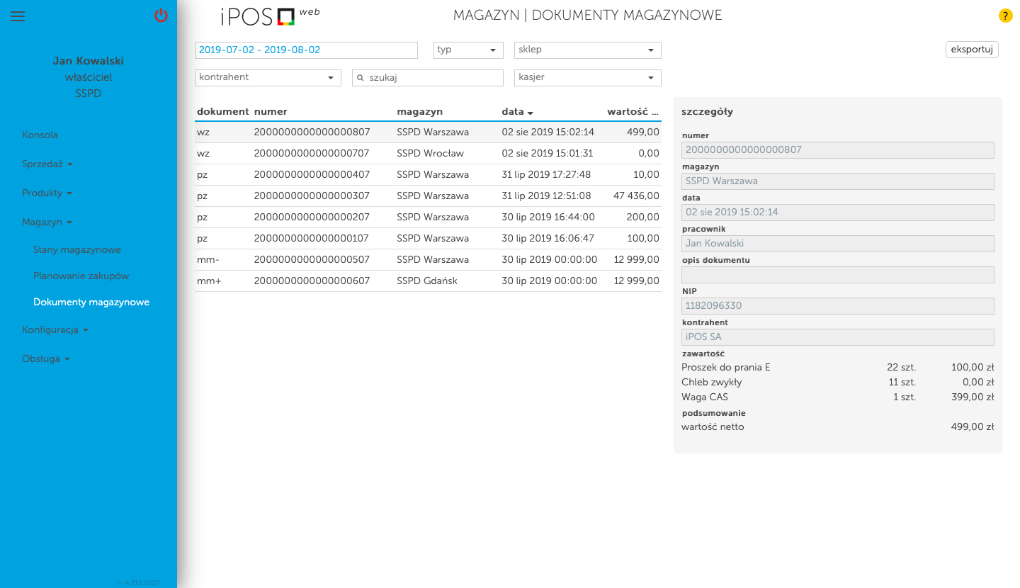 Dokumenty magazynowe w kasoterminalach iPOS