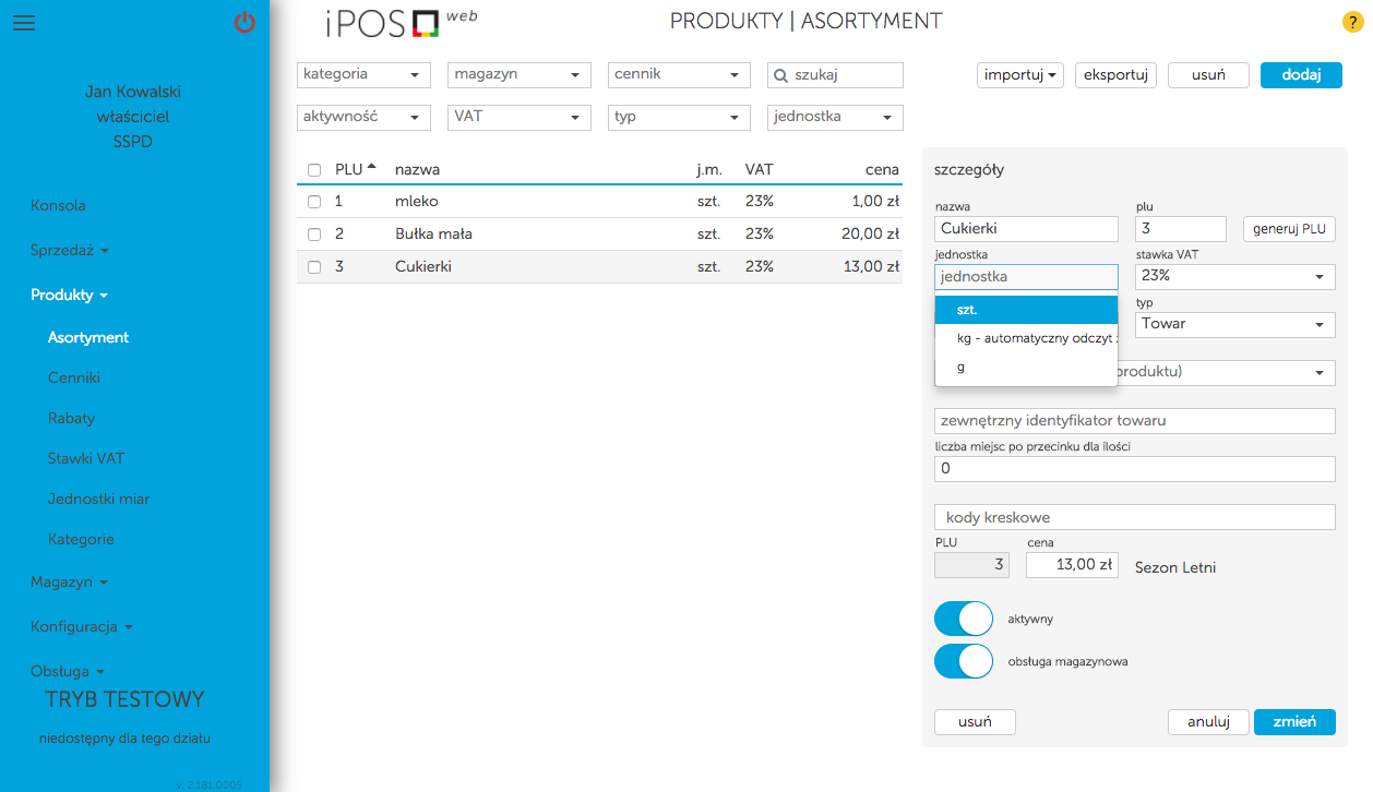 Jednostki miar w kasoterminalach iPOS