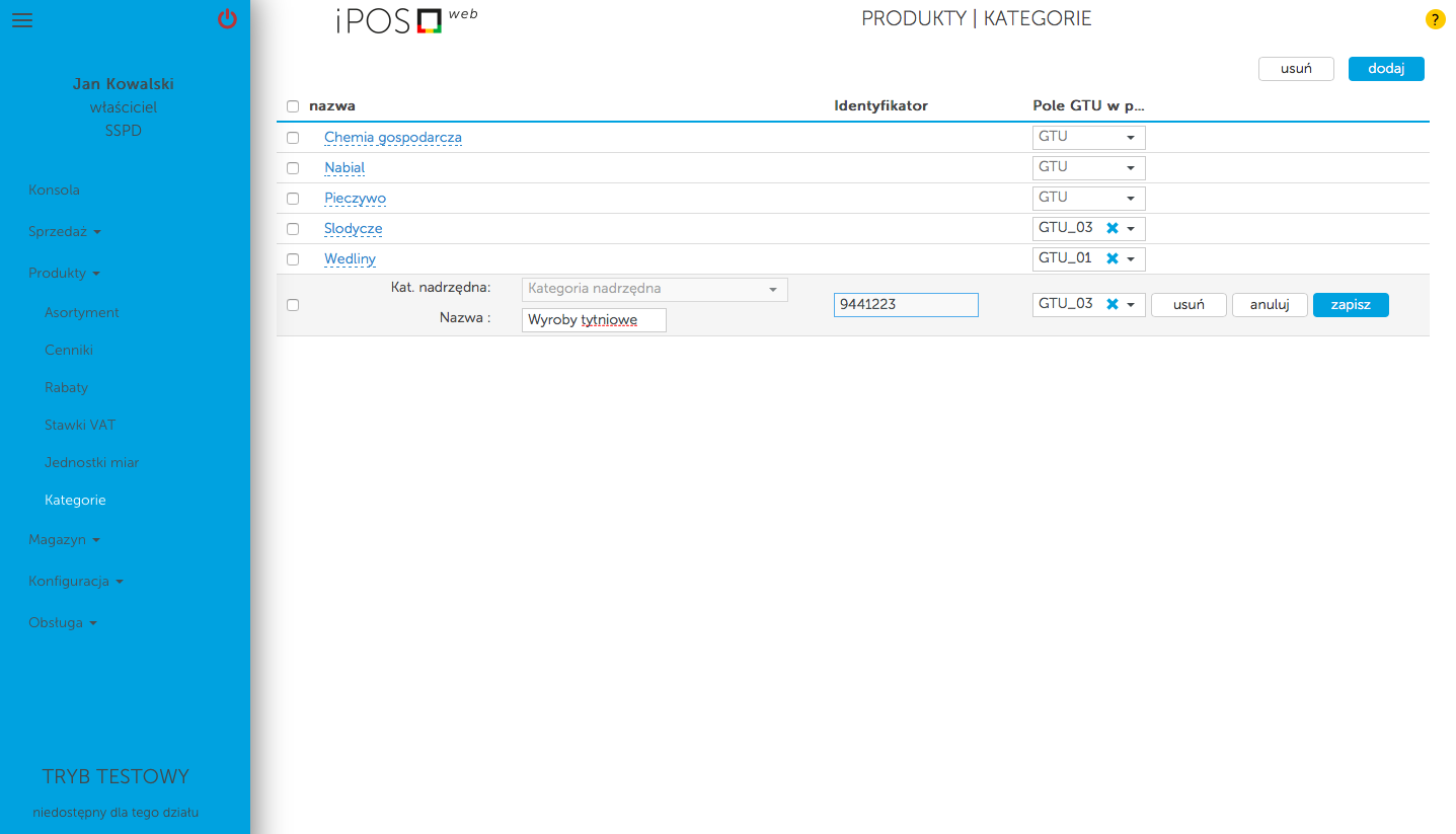Kategorie w kasoterminalach iPOS