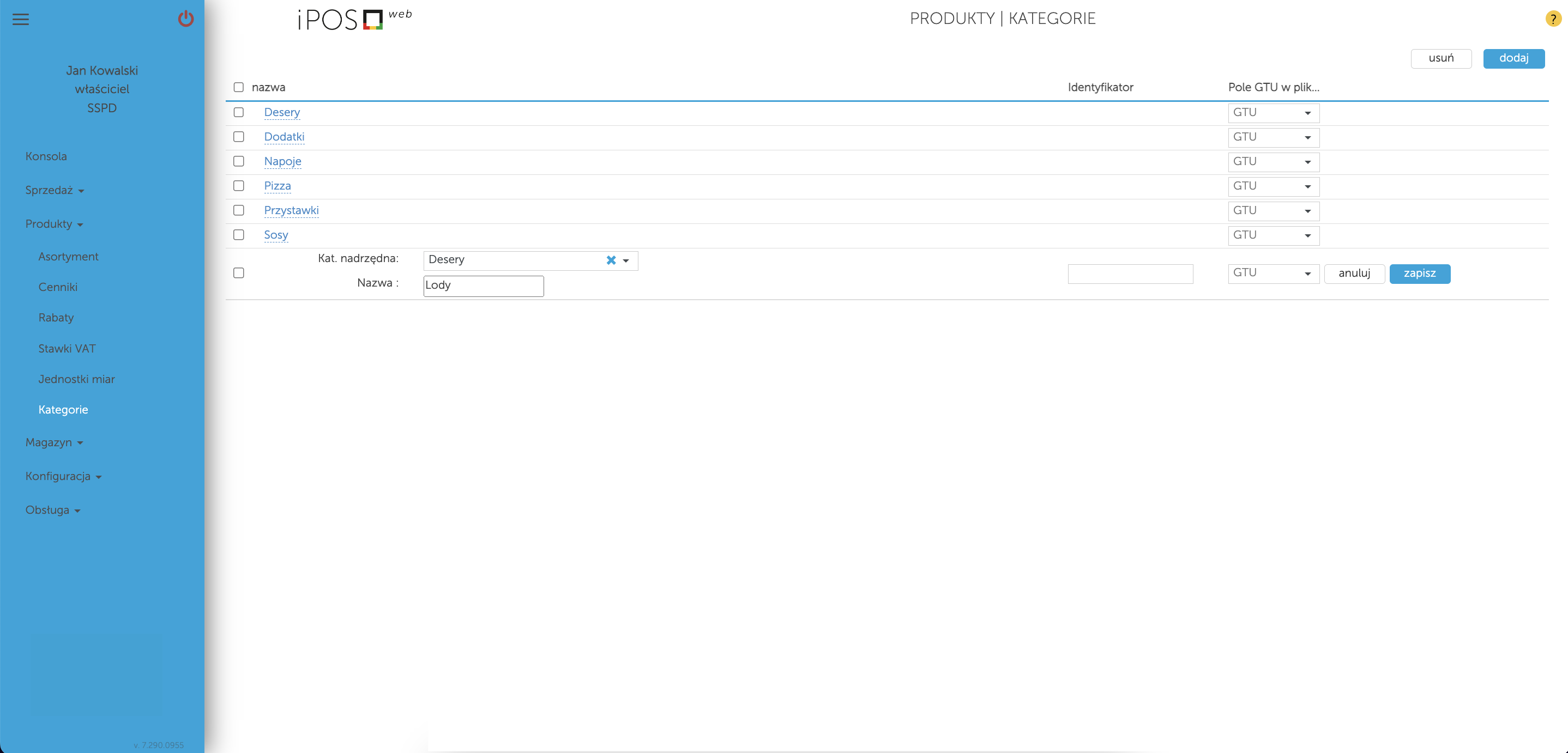 Podkategorie w kasoterminalach iPOS