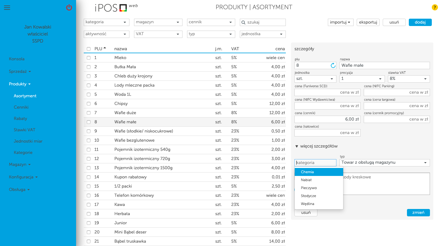 Przypisanie kategorii do produktu w kasoterminalu iPOS