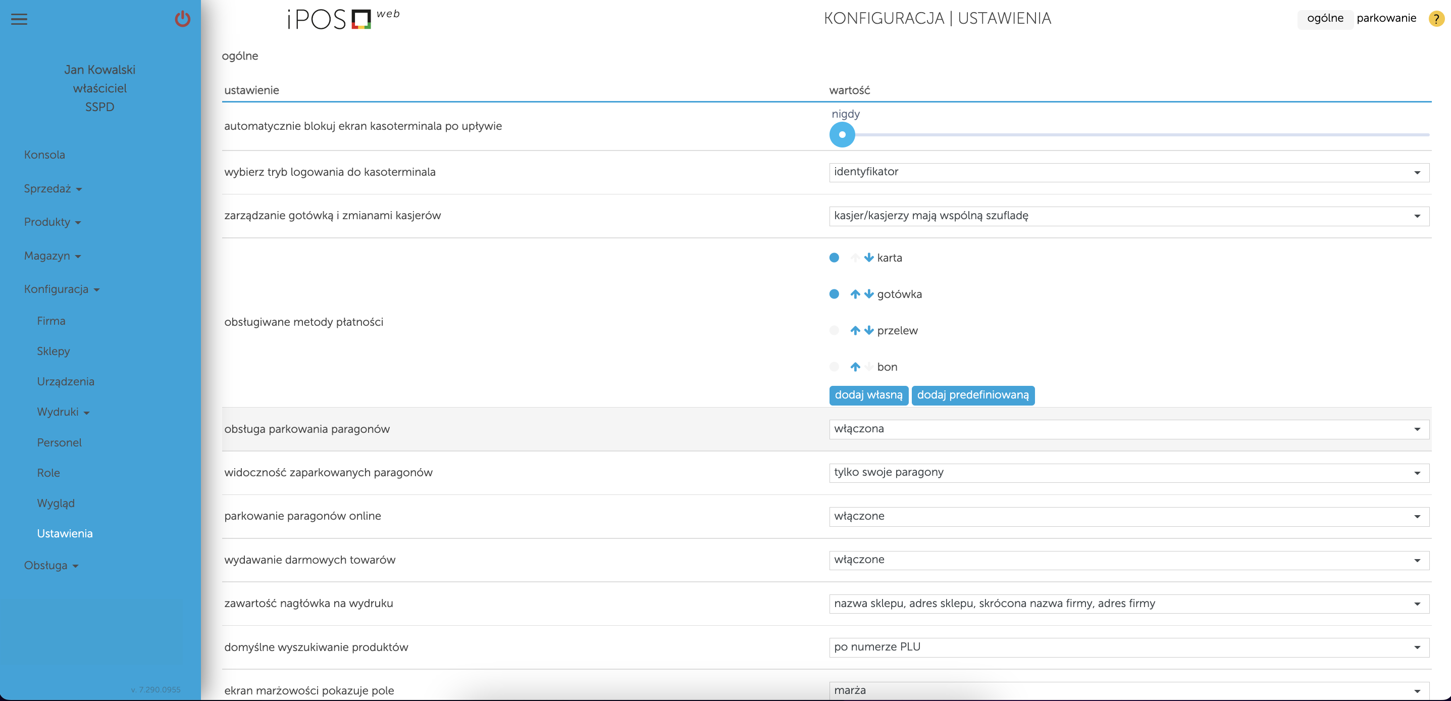 Konfiguracja wielu paragonów w kasoterminalach iPOS