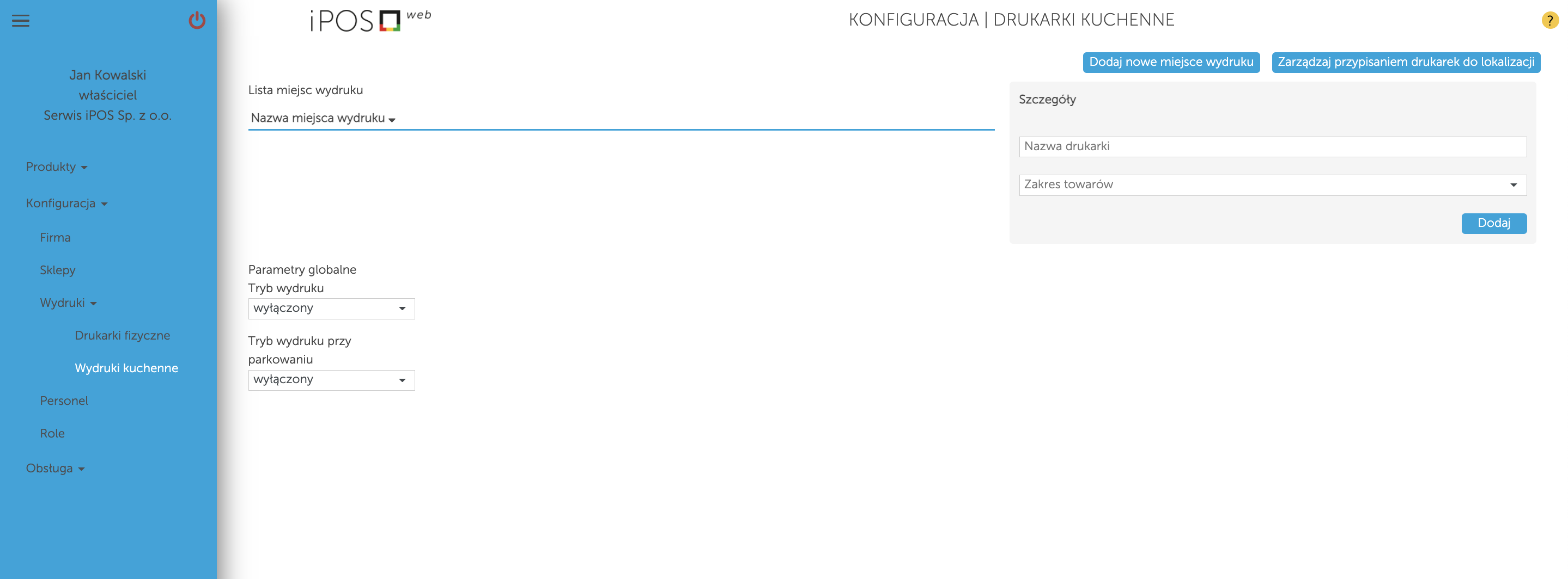 Kasoterminal iPOS konfiguracja drukarki kuchennej