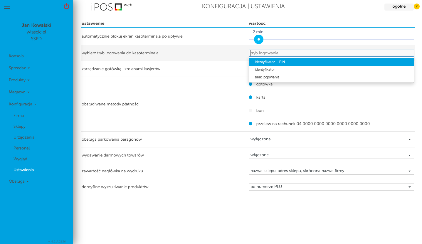 Logowanie w kasoterminalach iPOS