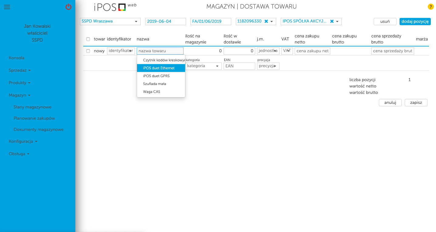 Zarządzanie magazynem w kasoterminalach iPOS