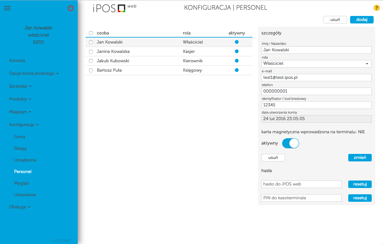 Personel w kasoterminalach iPOS