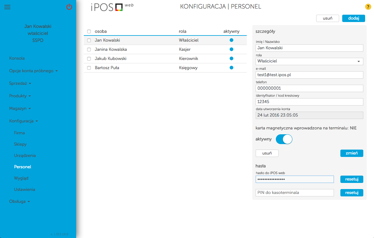 Personel w kasoterminalach iPOS