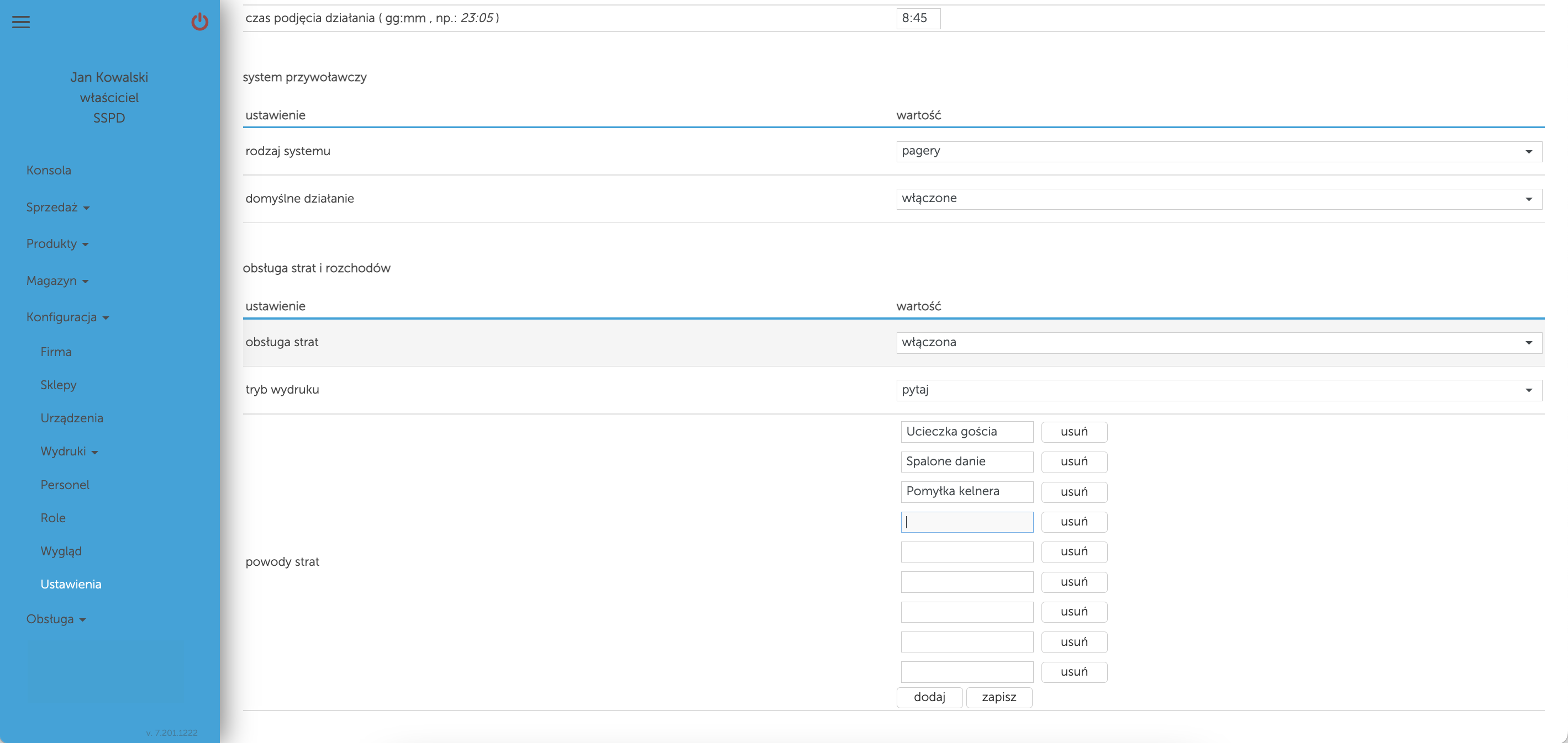 Konfiguracja obsługi strat i rozchodów w kasoterminalach iPOS