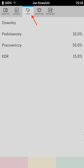 Panel rabatów w kasoterminalu iPOS