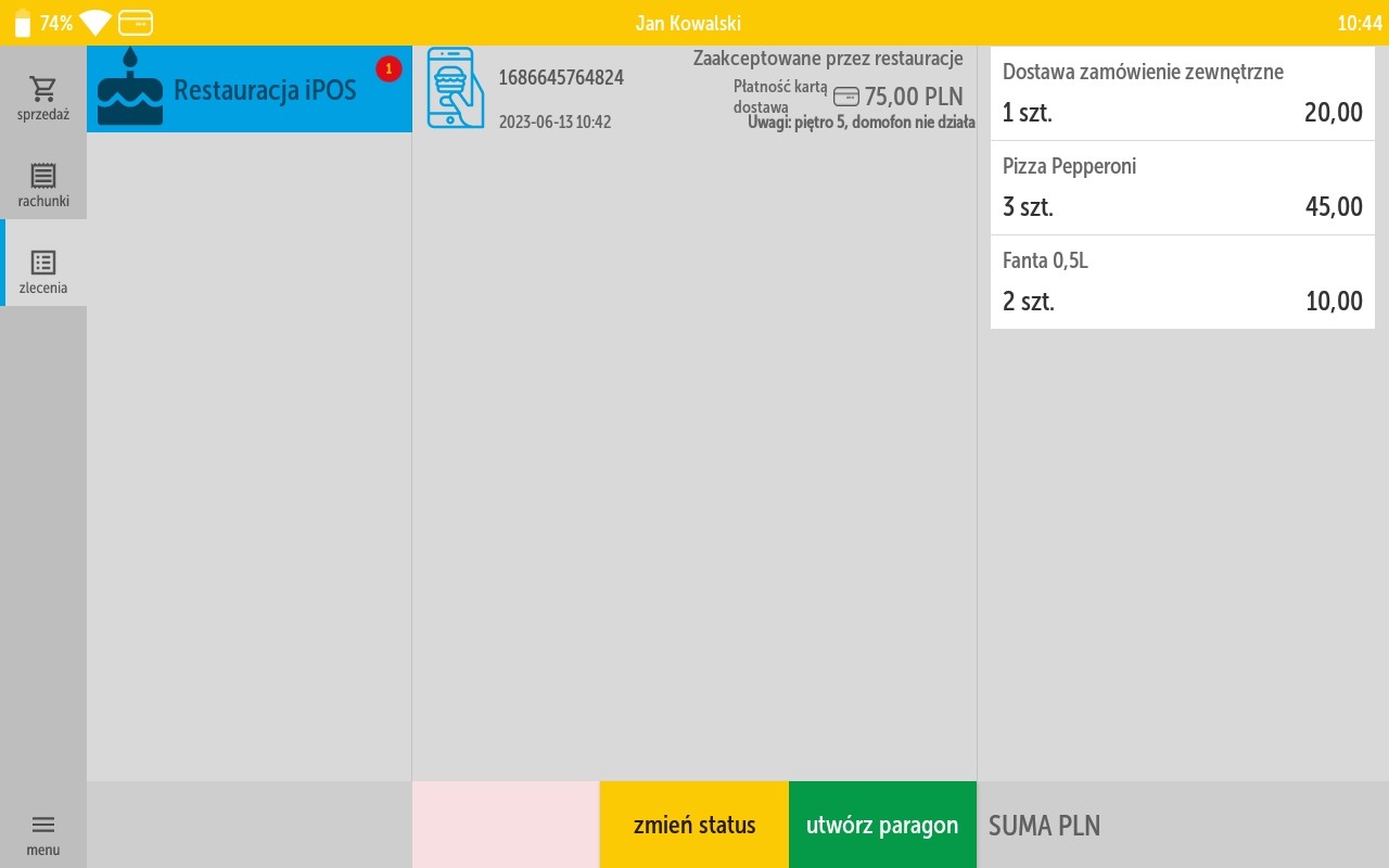 Obsługa zamówień na kasoterminalu